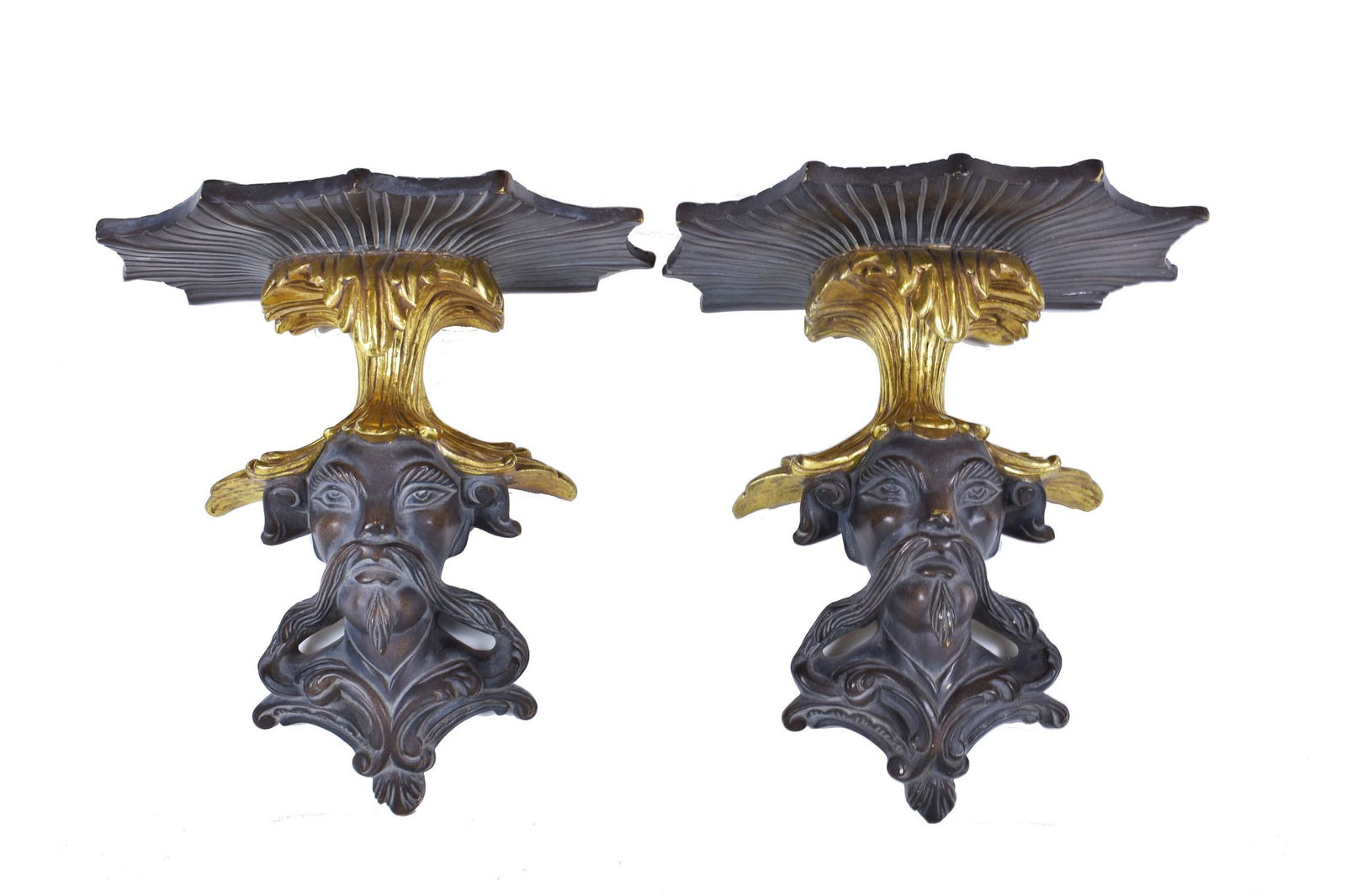 PAIR OF REGENCY STYLE PARCEL GILT EBONIZED COMPOSITION/PLASTER BRACKETS (1 of 3)