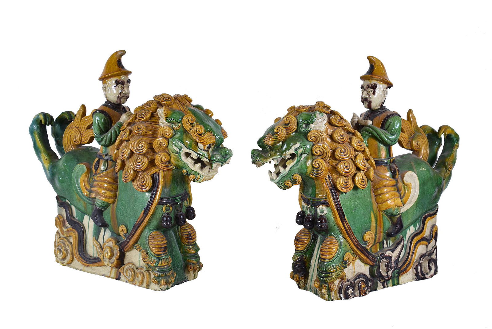 PAIR OF LARGE CHINESE MING STYLE FU-DOG ROOF TOP FINIALS (1 of 7)