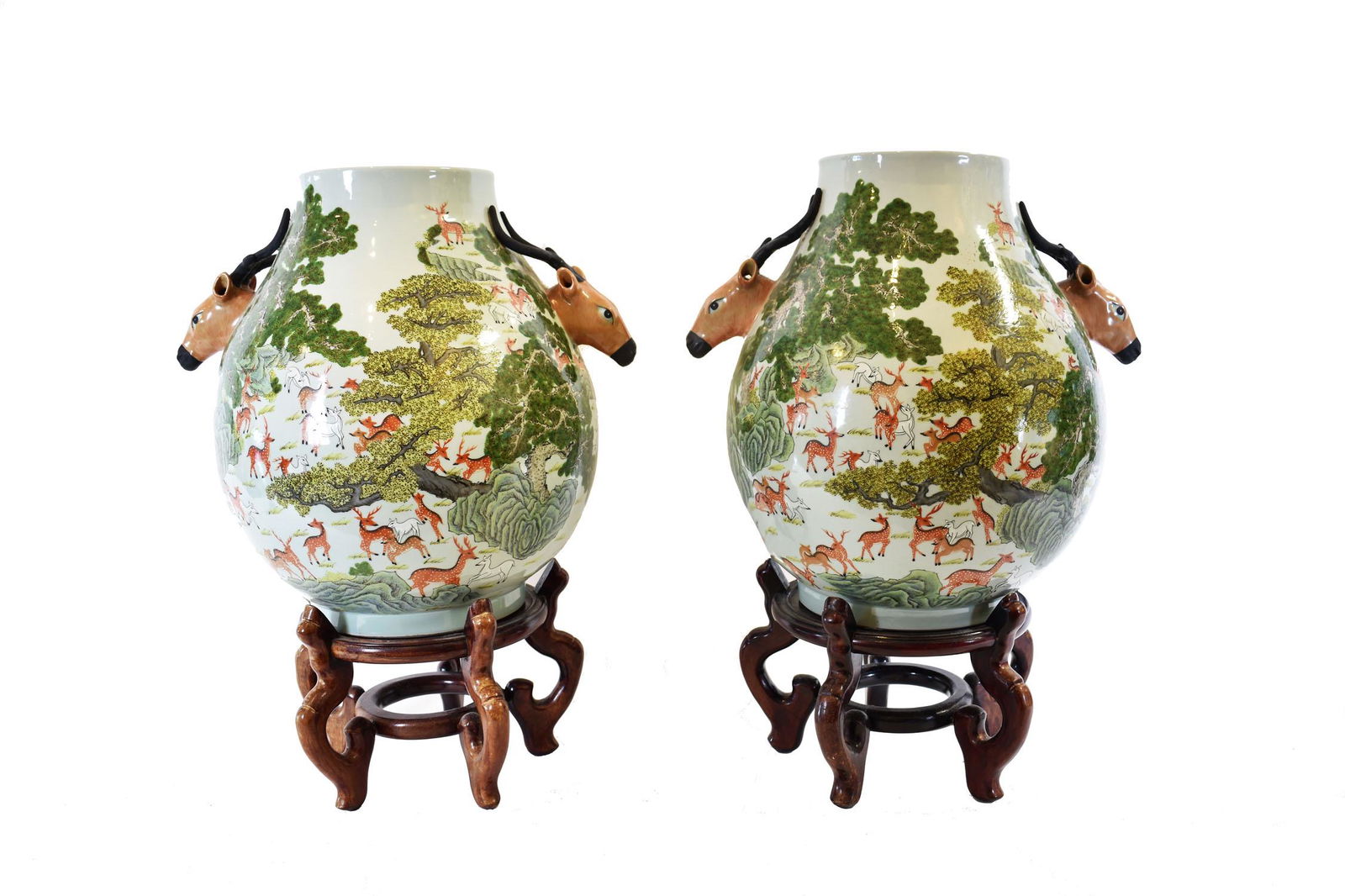 PAIR OF MASSIVE CHINESE 100 DEER PORCELAIN VASES (1 of 7)