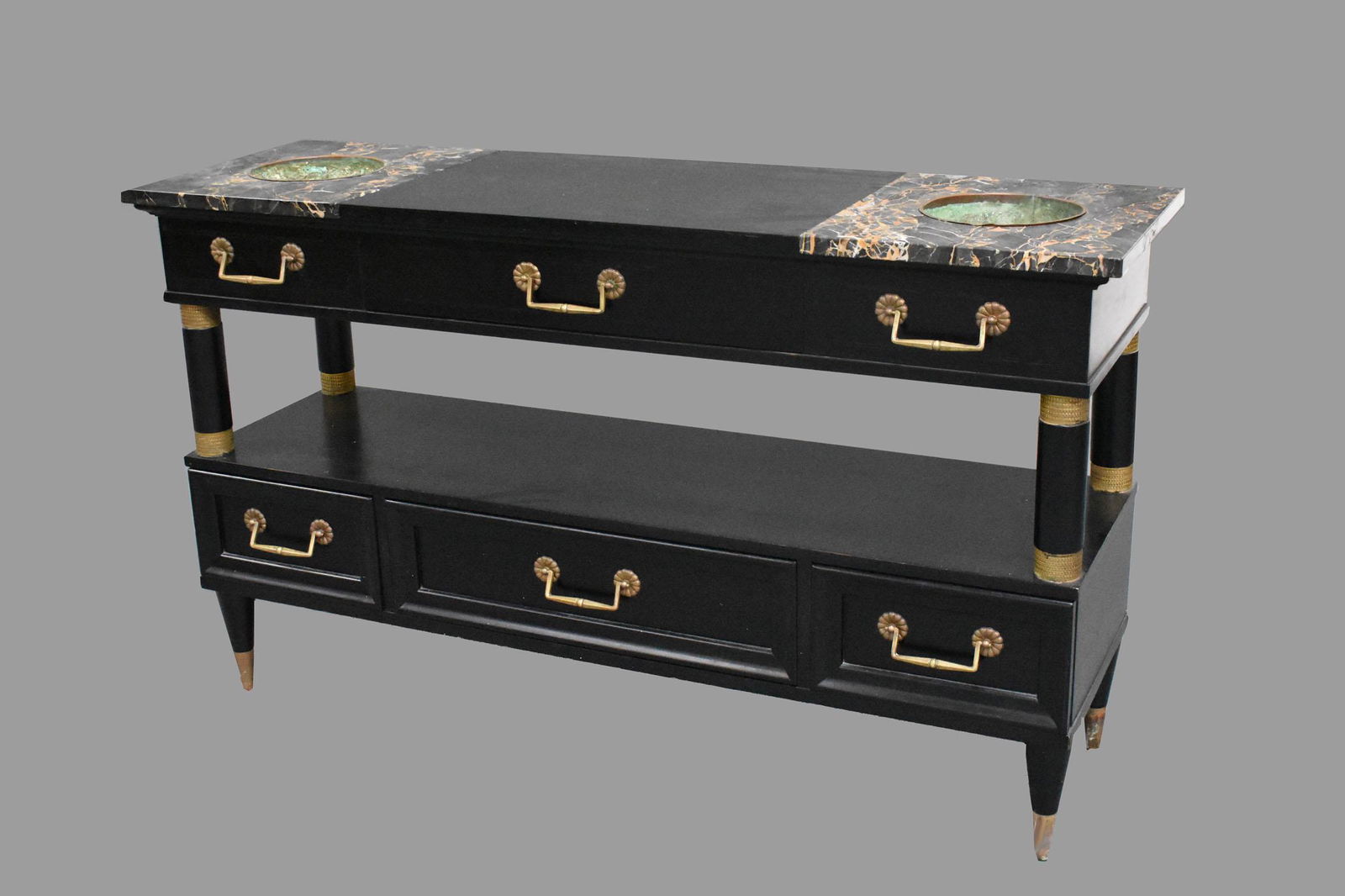 HOLLYWOOD REGENCY MARBLE-INSET EBONIZED REFRESHIOR (1 of 4)