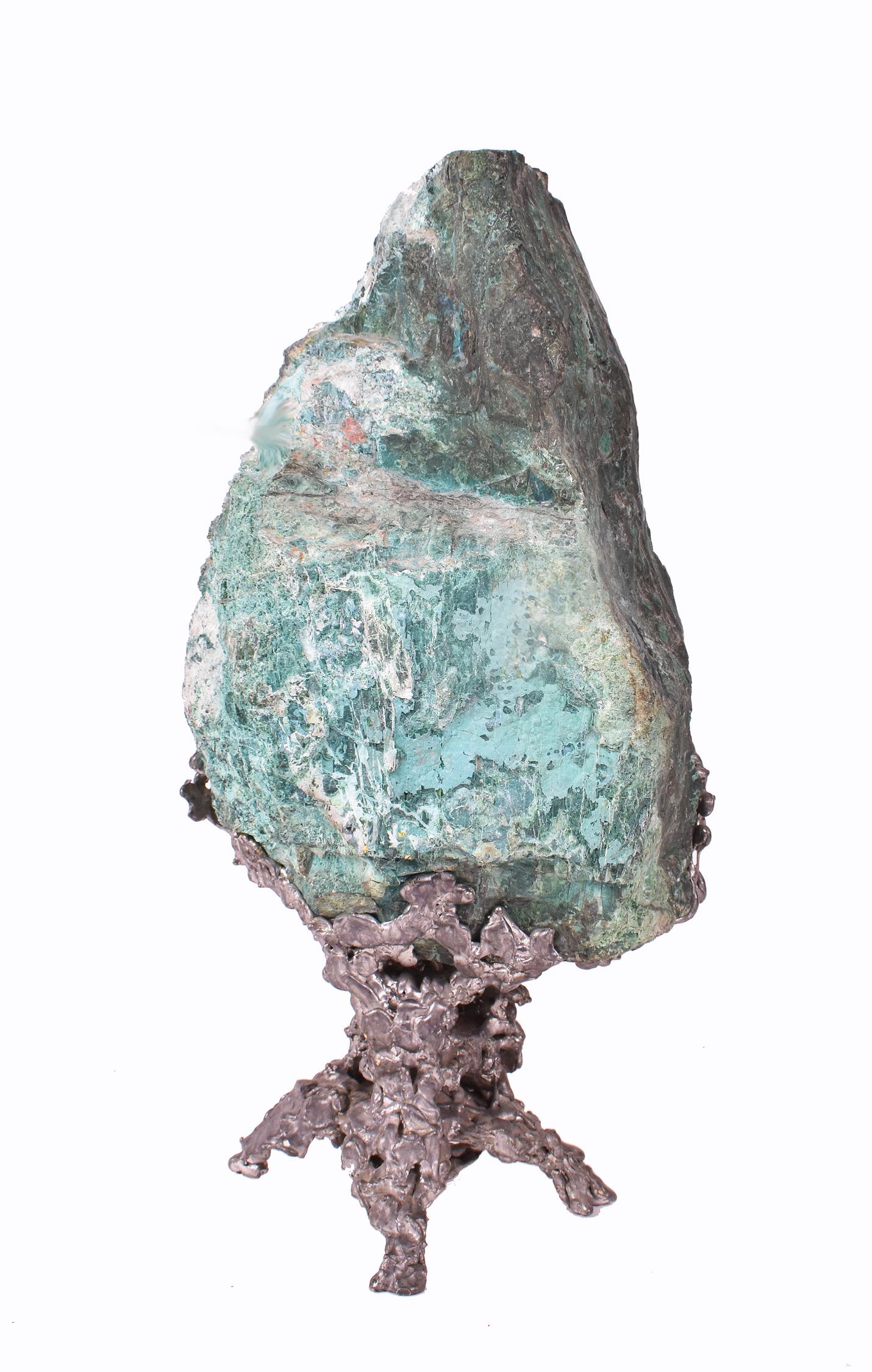 MALACHITE BOULDER ON BRUTALIST STAND (1 of 4)
