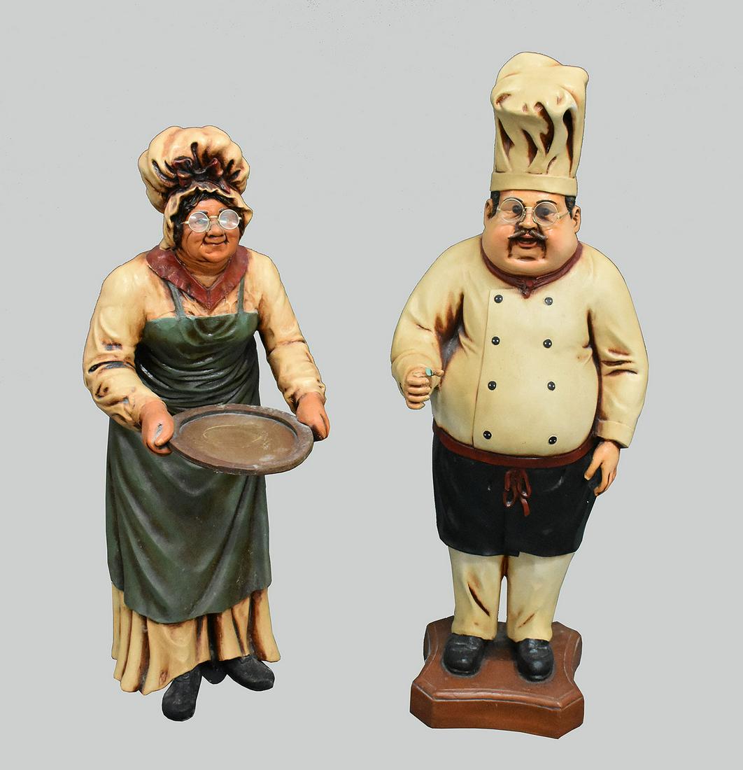 PAIR OF PAINTED PAPIER MACHE FIGURES OF A BAKER AND HIS WIFE (1 of 5)