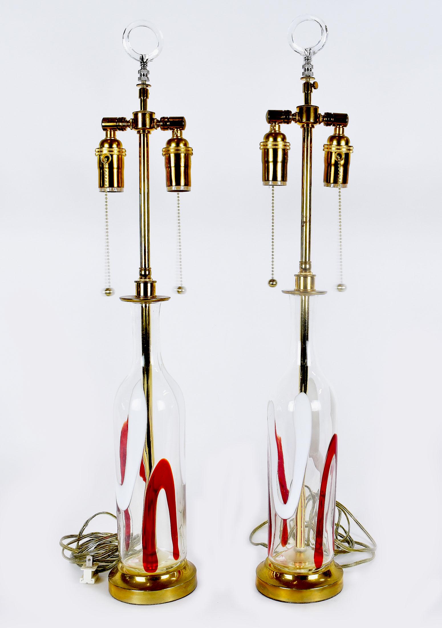 PAIR OF ITALIAN GLASS BOTTLE-FORM LAMPS (1 of 4)