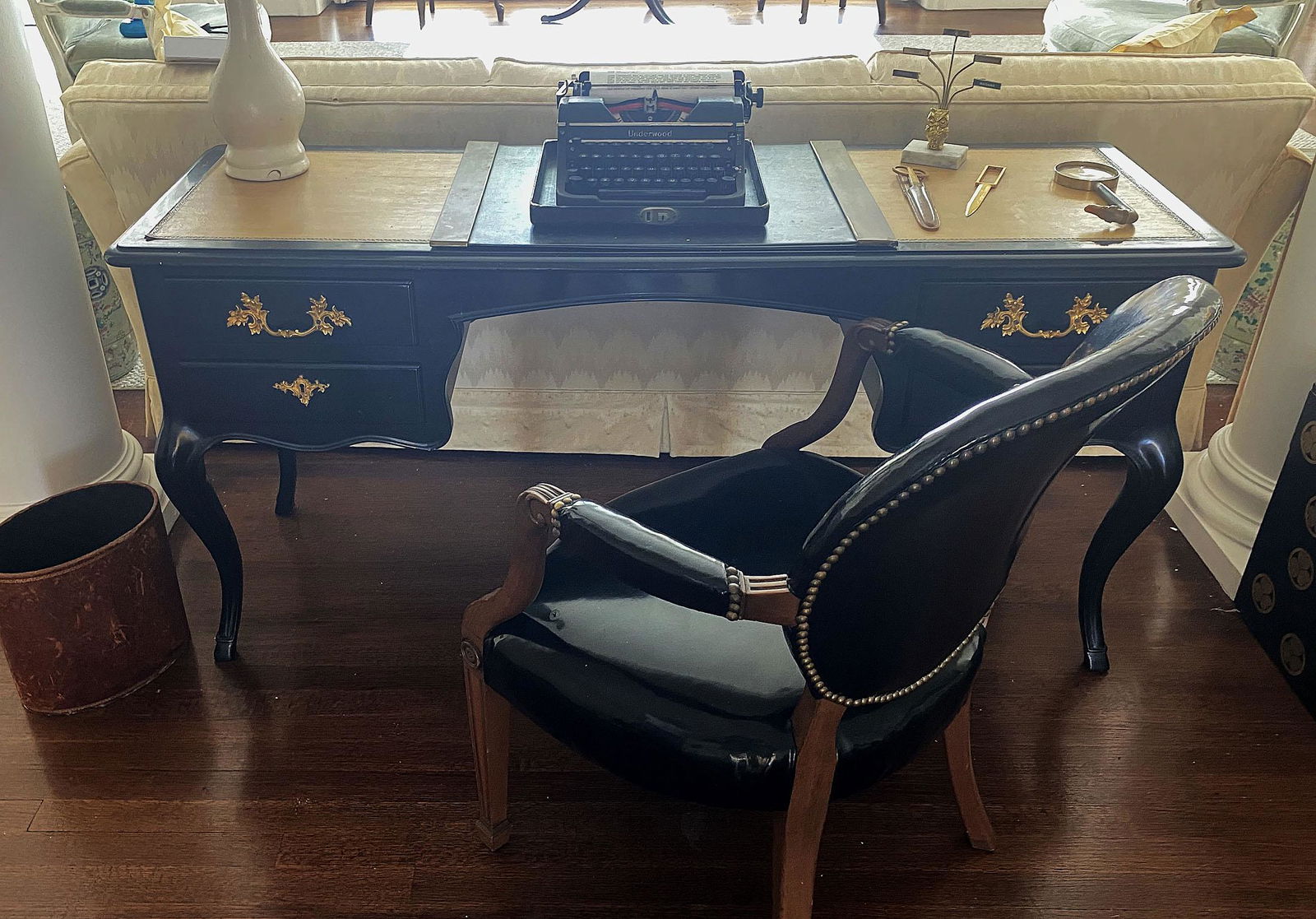 LOUIS XV STYLE EBONIZED DESK WITH AN ARMCHAIR (1 of 7)