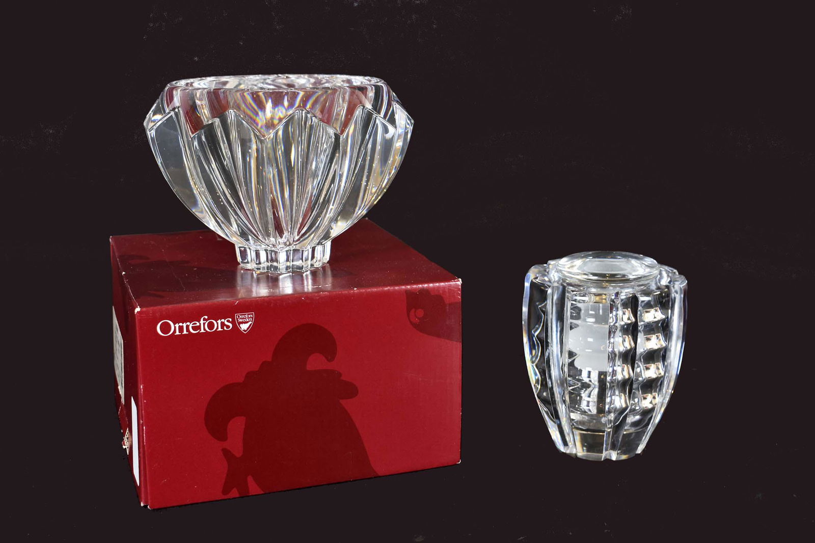 TWO ORREFORS COLORLESS GLASS TABLE ITEMS (1 of 3)