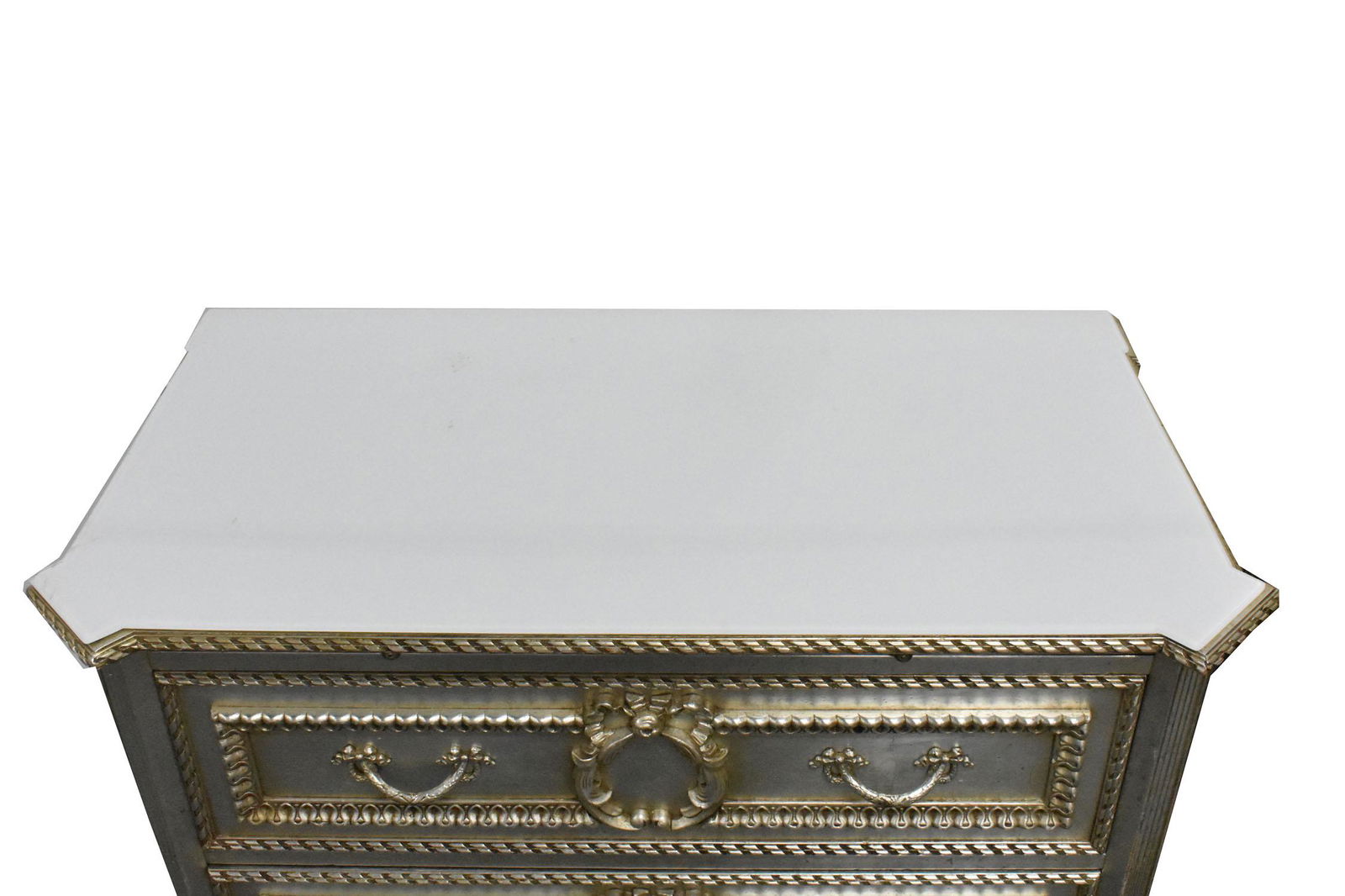 PAIR OF HOLLYWOOD REGENCY SILVER LEAF COMMODES (1 of 4)