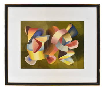 JOHN FERREN (American. 1905-1970) PAINTING: Untitled Abstract, 1964. Signed l/r and with gallery label, Rose Fried, NYC. Gouache on Paper. 14 by 18 in., overall, matted, framed 23.5 by 27.5 in.