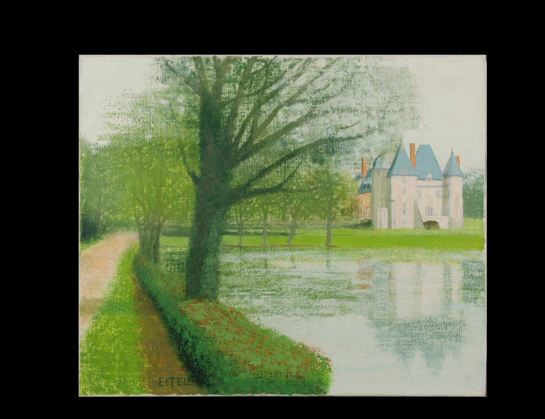 JACQUES EITEL (French. Born 1926): "L'Etang de la Verrerie, Val de Loire". Signed l/l. Oil on Canvas. Measuring 21" by 25 1/2". Unframed. (Cond: good) (400/600)