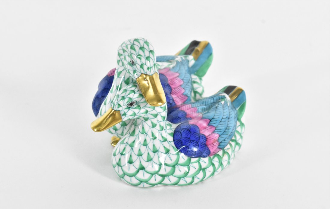 HEREND PORCELAIN GREEN  FISHNET DUCK GROUP (1 of 3)