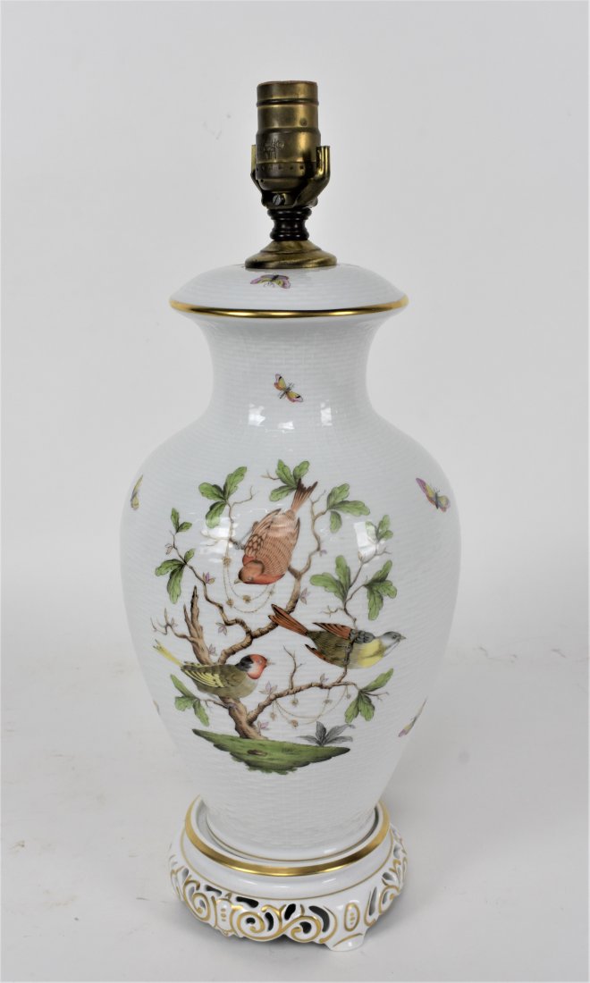 CONTINENTAL BIRD & BUTTERFLY PAINTED PORCELAIN LAMP (1 of 5)
