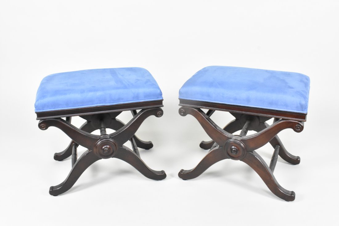 PAIR OF REGENCY STYLE  X-FORM STOOLS (1 of 2)