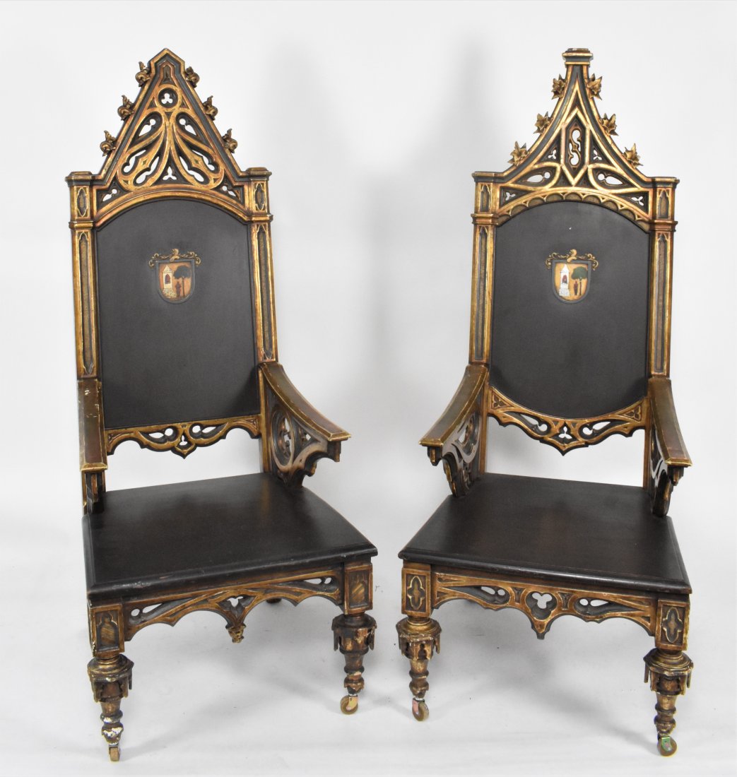 PAIR OF ROMANTICIZED GOTHIC STYLE ARMCHAIRS (1 of 6)