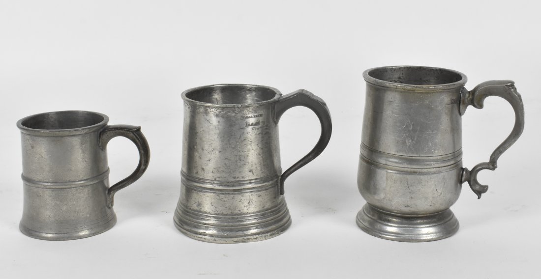 THREE ENGLISH PEWTER MUGS (1 of 3)