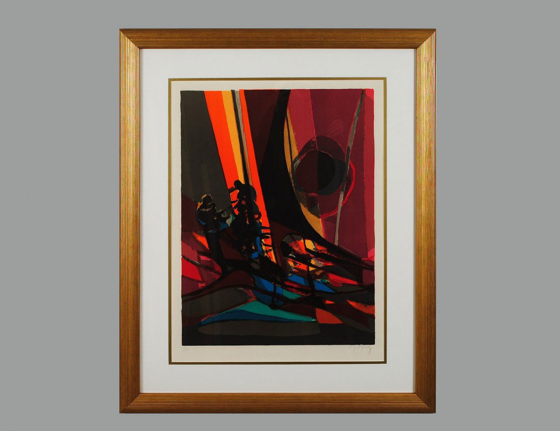 MARCEL MOULY (French. 1918-2008): "Untitled". Signed and numbered 37/120 in pencil in the lower margin. Color Lithograph. Sight measuring 27 1/2" by 20". Framed. (Cond: good, full margins) (300/400)