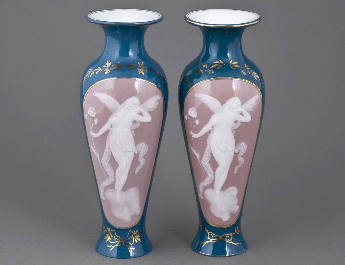 FINE PAIR OF PATE SUR PATE PORCELAIN VASES
