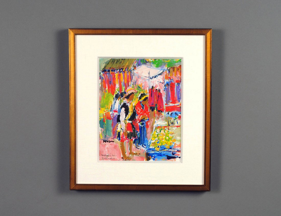 YOLANDE ARDISSONE (French. Born 1927): "Marche en Guatemala". Signed l/l and inscribed. Oil on Paper. Measuring 10" by 8". Framed. (Cond: good) (400/600)