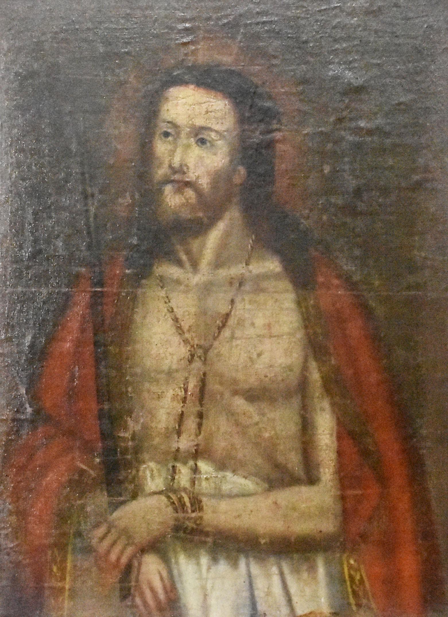 SPANISH SCHOOL PAINTING, Christ with Crown of Thorns, Oil on Wood, 17/1/2" x 14 1/4" (1 of 3)