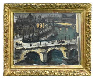 TAKANORI OGUISS, (Japanese, 1901-1986), Parisian Scene, signed, Oguiss, l.l., oil on cardboard, the