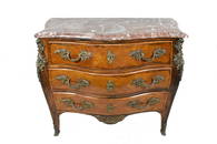 LOUIS XV STYLE KINGWOOD PARQUETRY BOMBE COMMODE, The serpentine marble top above three conforming