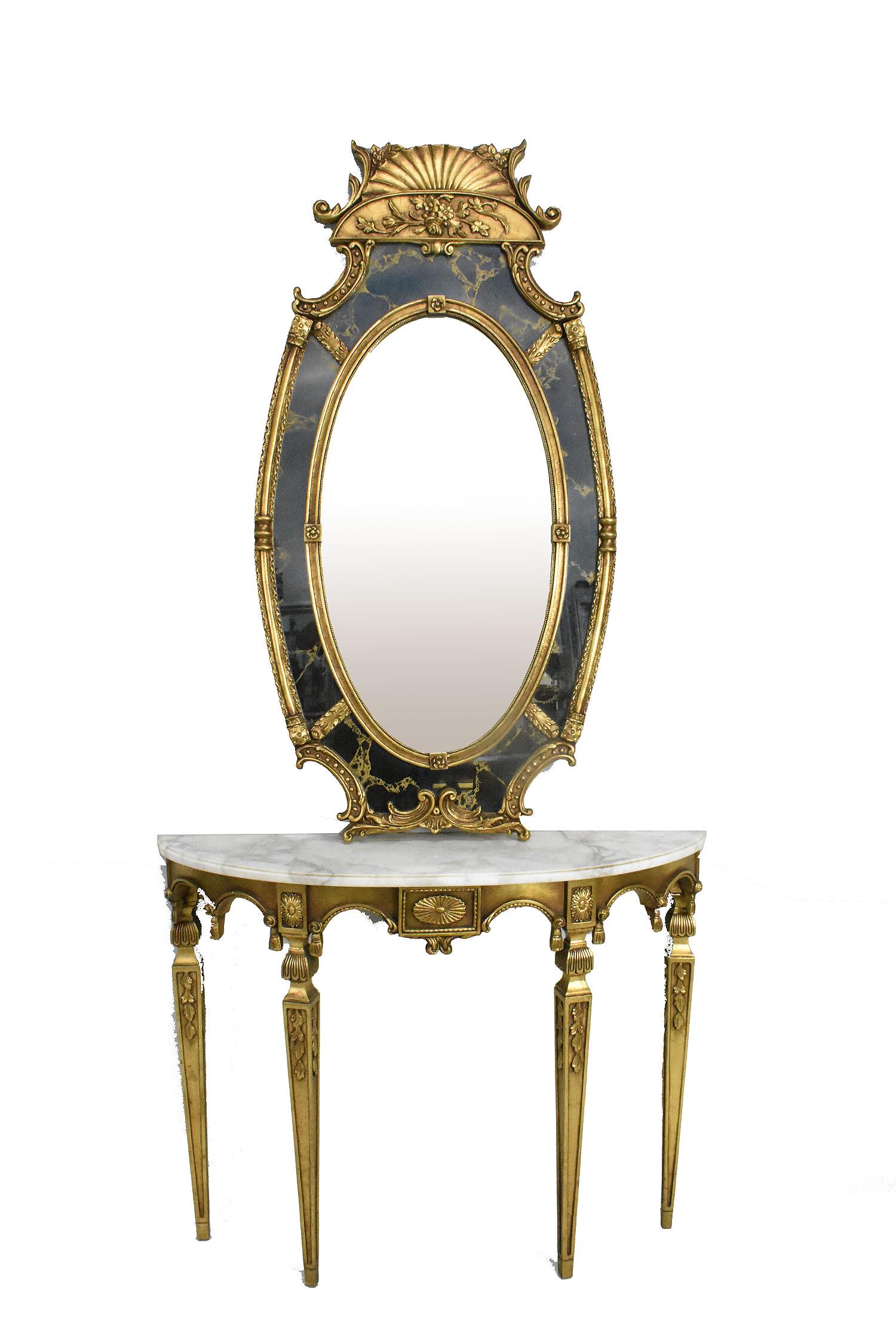 NEOCLASSICAL STYLE GILTWOOD CONSOLE AND MIRROR, The console with marble top, the mirror with a (1 of 5)