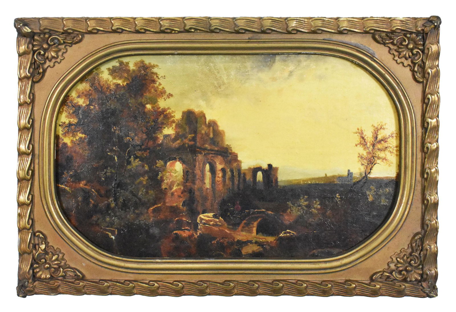 CONTINENTAL SCHOOL (19th Century), Landscape with Antico Ruins, Oil on Canvas laid to a board, no (1 of 5)