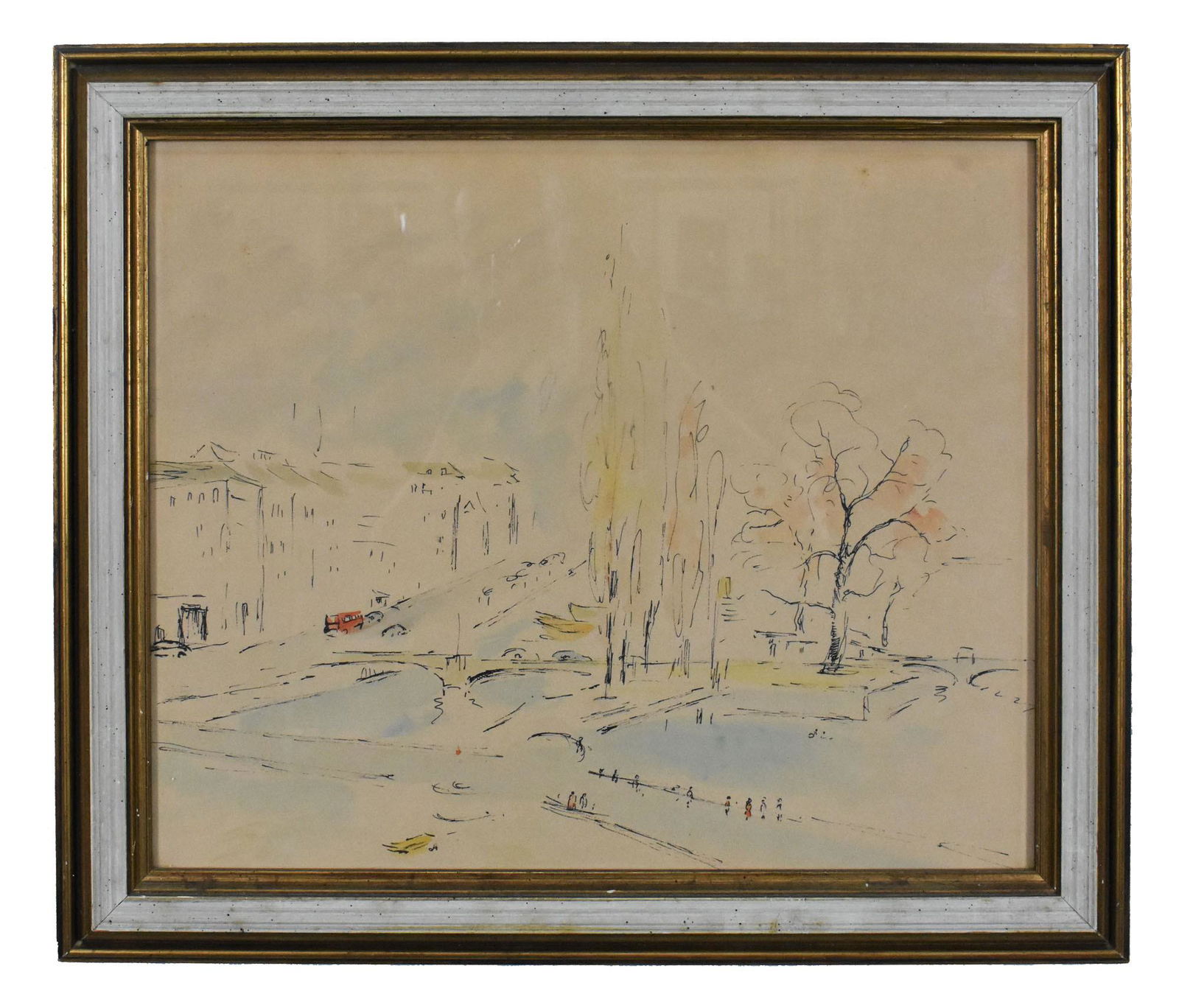 EUROPEAN SCHOOL, 20th Century, Parisian Street Scene, appears unsigned, lithograph in colors, site (1 of 4)