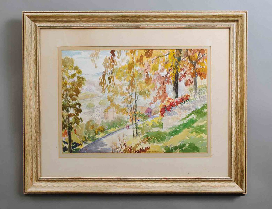 RICHARD A. CHASE (American. 1892-1985): "Galena, Illinois Town View". Signed lower center. Watercolor. Measuring 15" by 21 1/2". Framed. (Cond: good, light fading) (150/250)