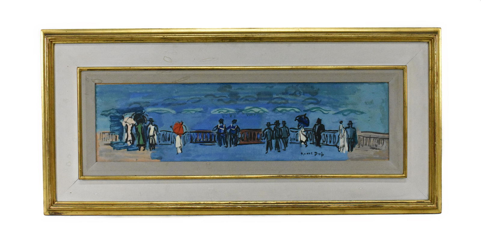 RAOUL DUFY (FRENCH, 1877-1953) , Figures on a Bridge, pochoir on cardstock, signed Raoul Dufy, l.r., (1 of 5)