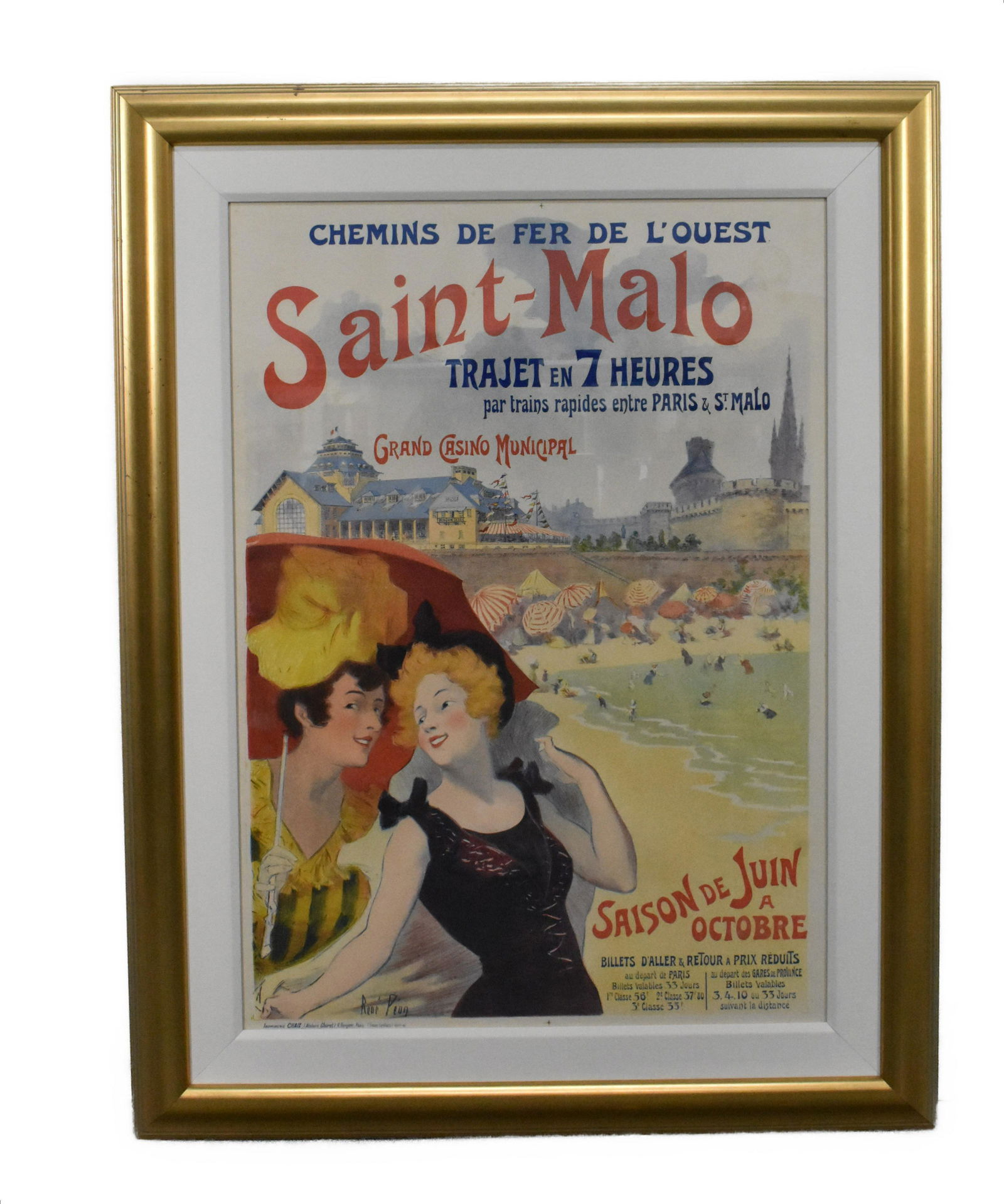 VINTAGE FRENCH POSTER, CHEMINS DE FER LE OUEST, SAINT-MALO, Rene Pern, (Imeprimerie Chaix Ateliers (1 of 4)