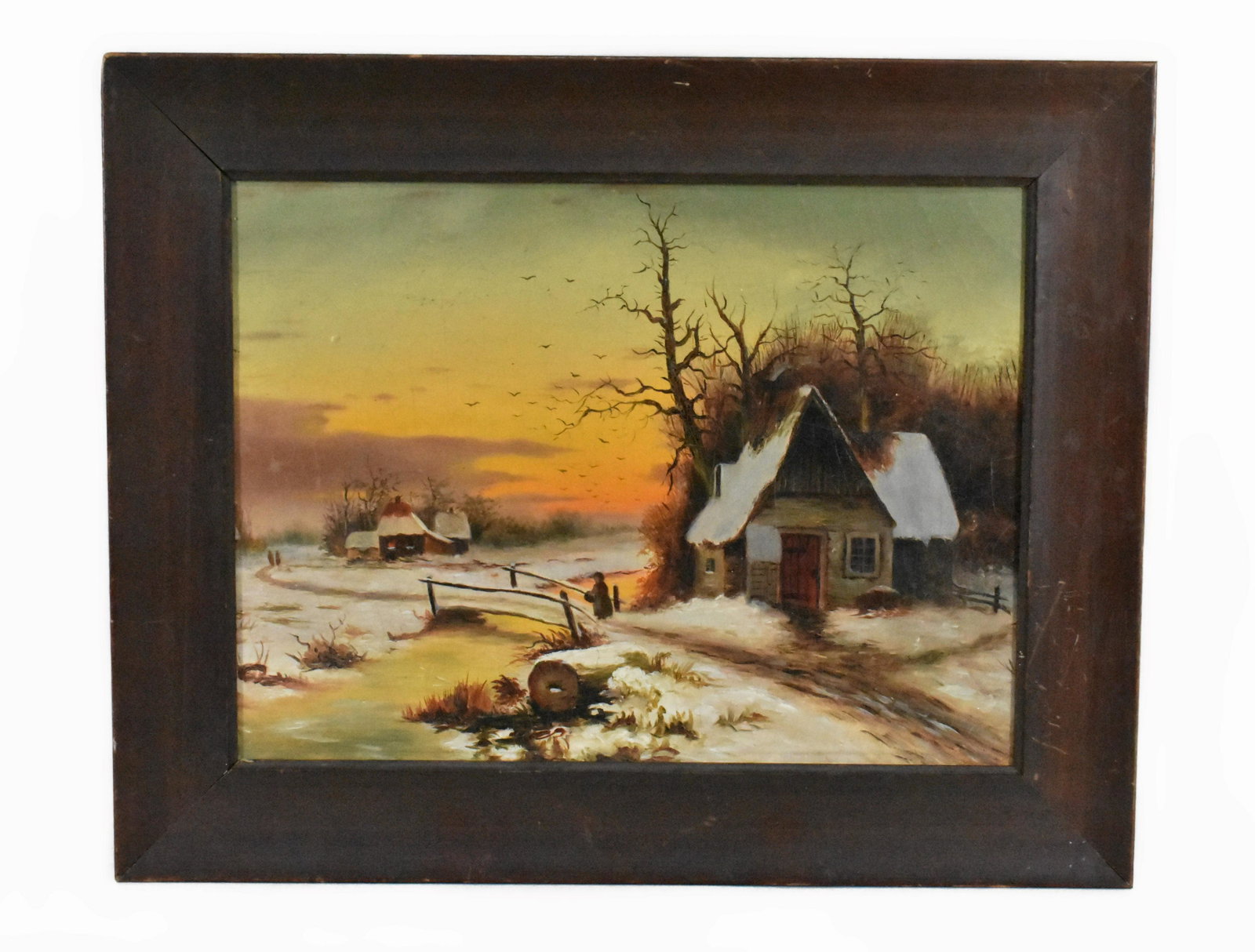 AMERICAN SCHOOL, Late 19th Century, Painting, Snow Laden Landscape with Cottages, unsigned, oil on (1 of 3)
