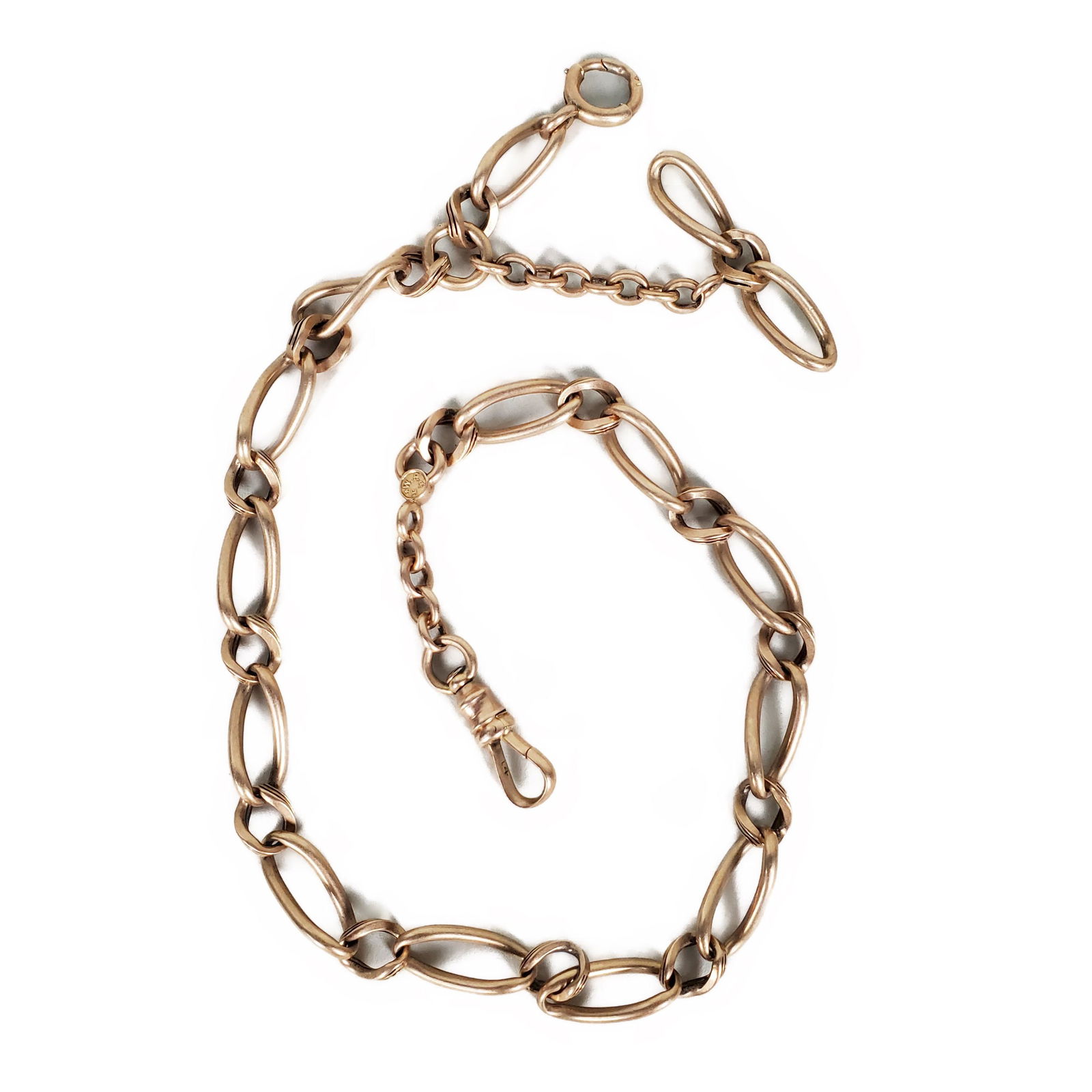 14 KT GOLD POCKET WATCH CHAIN, Stamped 14K and H. W. P., 14 1/2" length. 41 grams. (1 of 5)