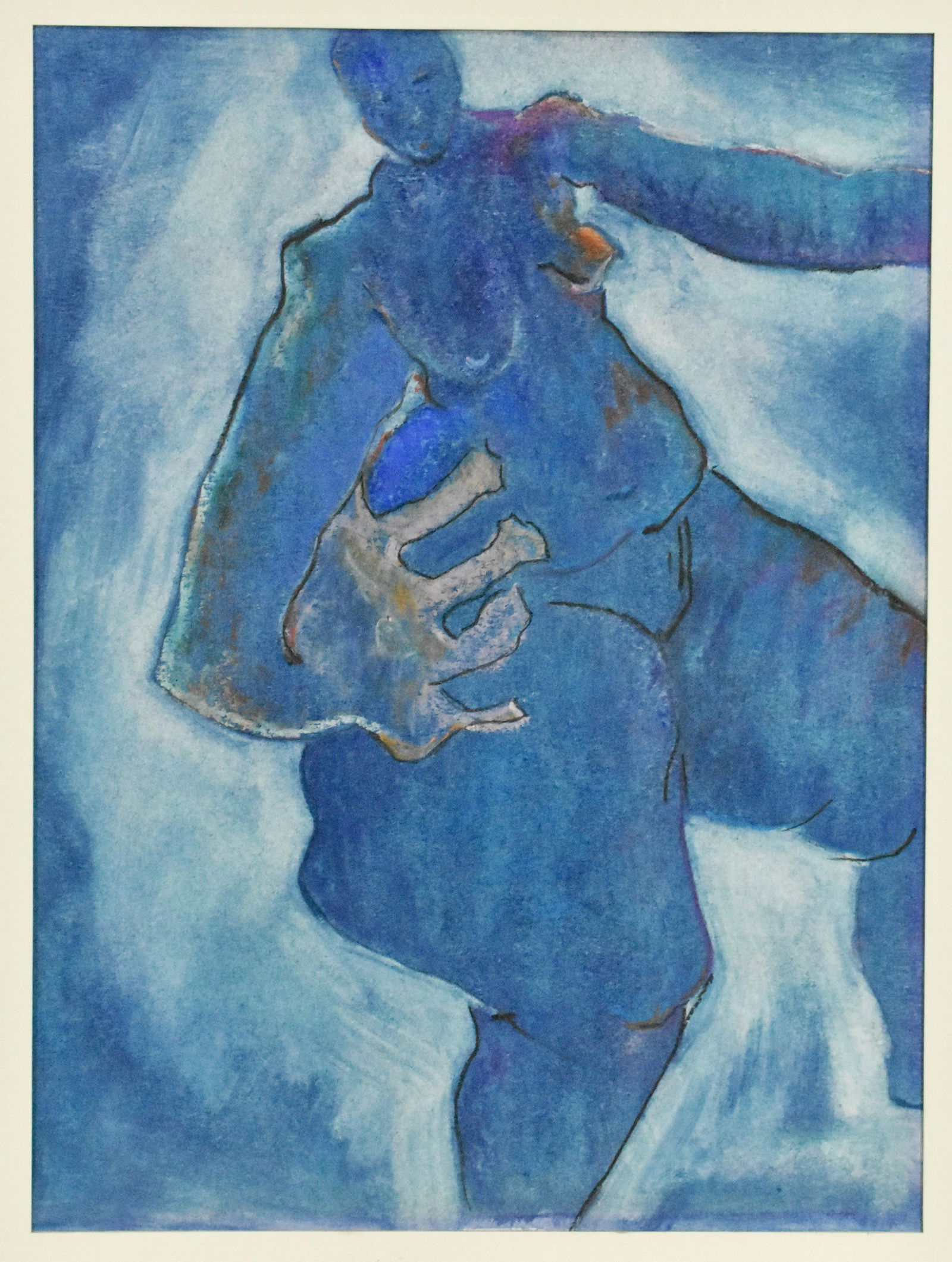 20th CENTURY PASTEL & GOUACHE FIGURATIVE DRAWING, Unsigned, 23 1/2" x 17 1/2", matted, unframed. (1 of 2)