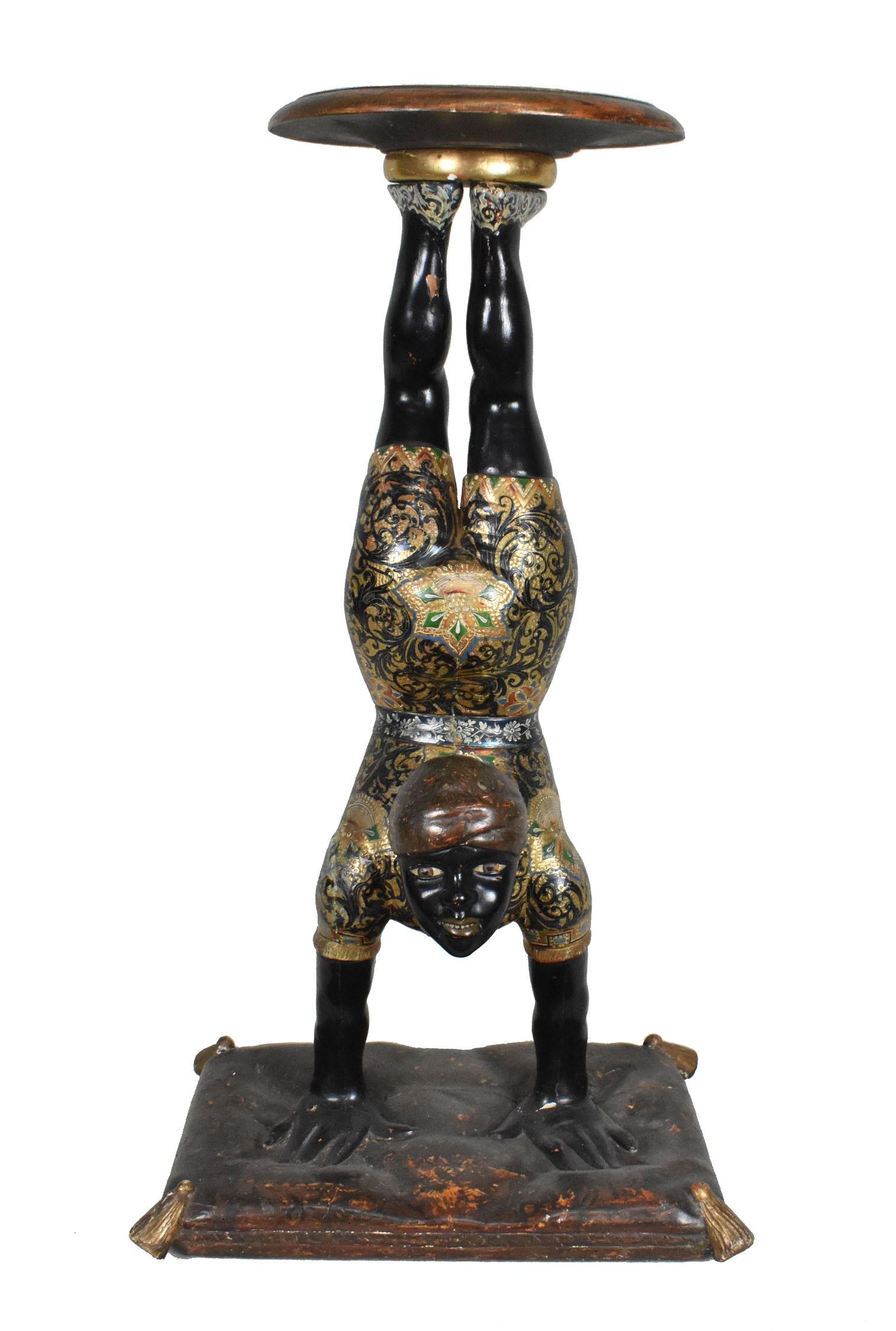 VENETIAN CARVED WOOD BLACKAMOOR STAND, Early 20th Century. The elaborately painted figure depicted (1 of 10)