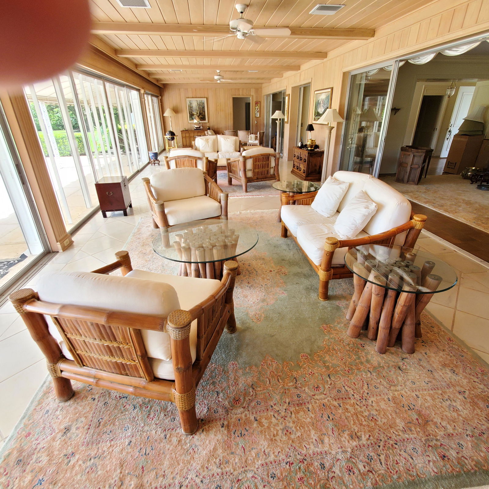 Six Piece Bamboo and Woven Rattan Set with Two Armchairs, One Settee, Two End Tables, and Three End (1 of 5)