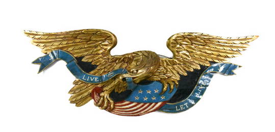 A Large Carved, Gilded, and Painted Wood American Federal Eagle Wall Plaque, attributed to the