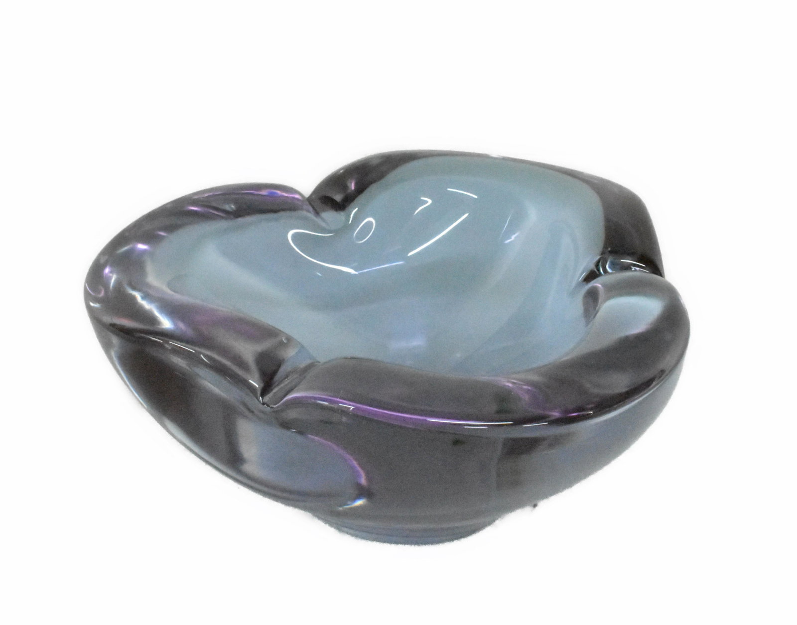Italian Renato Anatra Purple Glass Ashtray, signed underside, 4" h. 9" dia.: Italian Renato Anatra Purple Glass Ashtray, signed underside, 4" h. 9" dia.