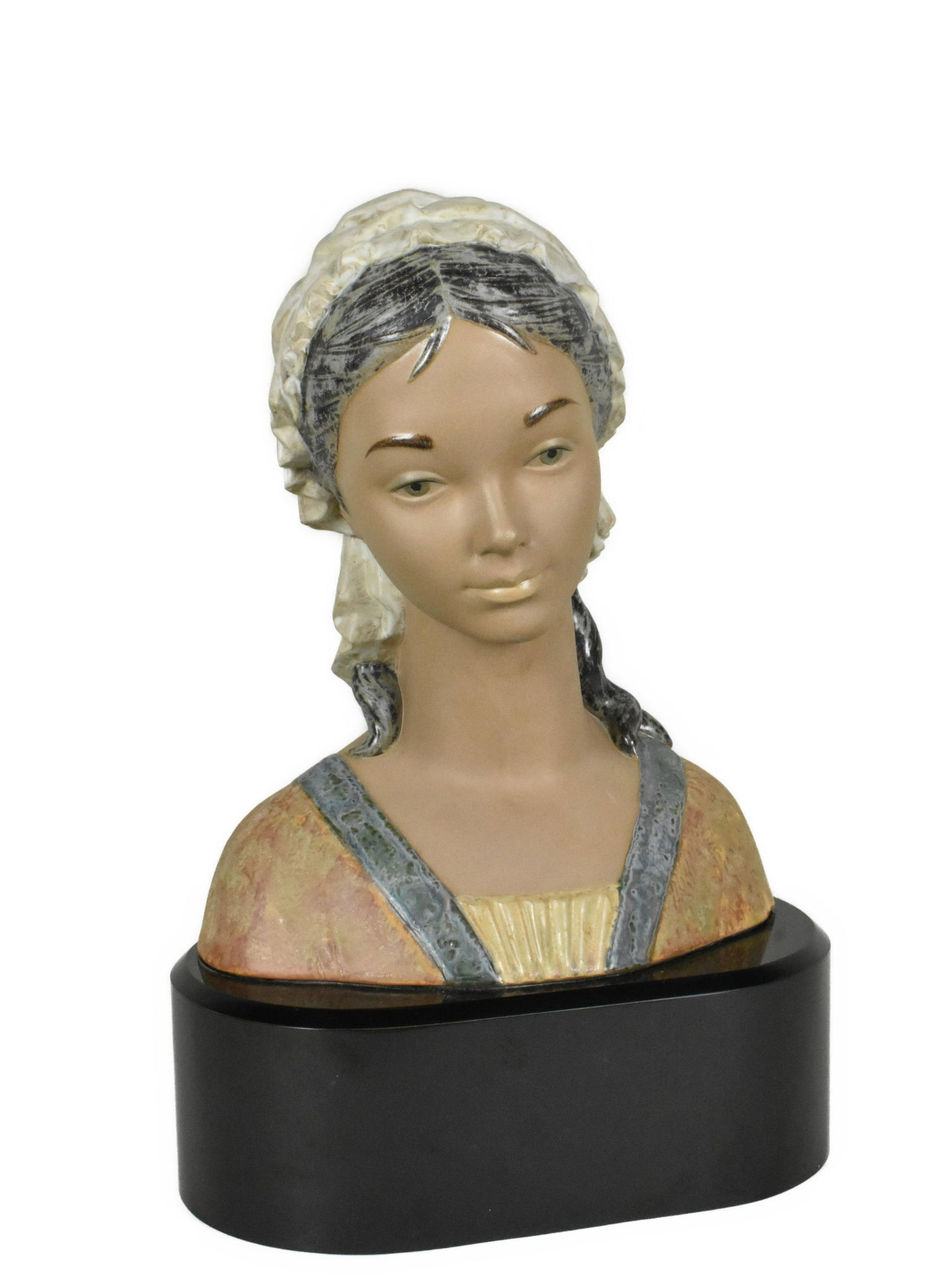 LLadro Porcelain Bisque Bust of a Girl, mounted to a black acrylic base, Bust-13 1/2" h. Overall-17 (1 of 4)