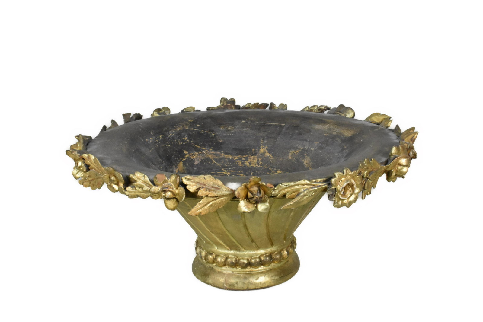 Late 19th Century Carved Wood Center Pedestal Bowl, the top border with flower and leaves decoration (1 of 4)