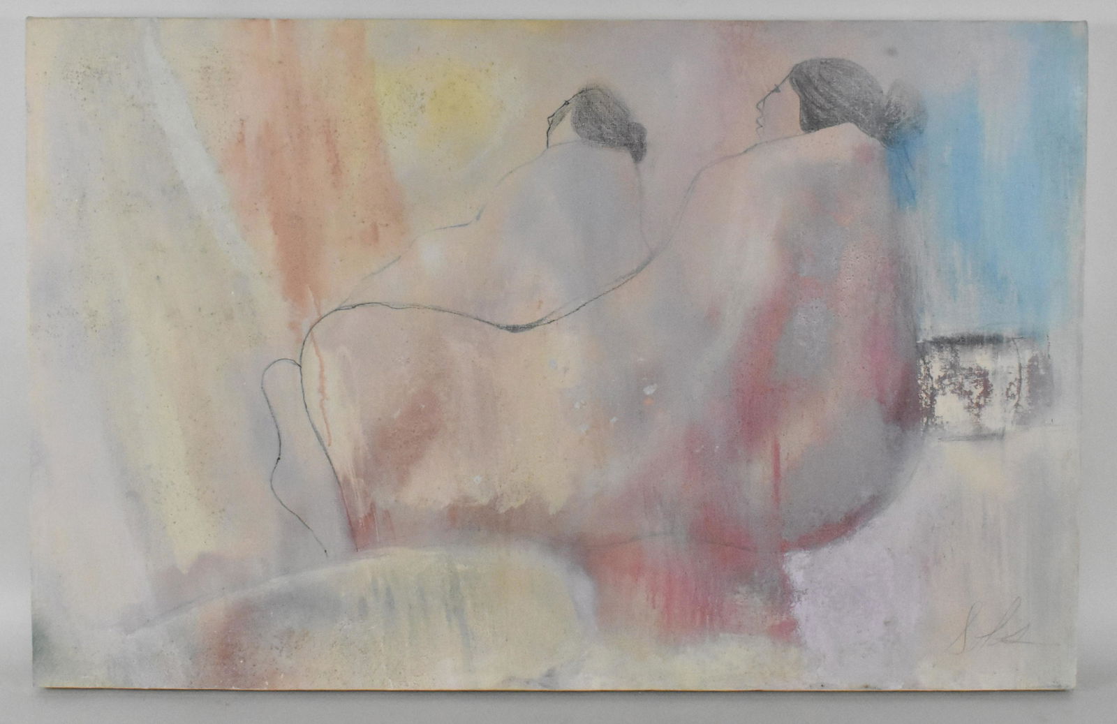 American School (20th Century), "Native American Women Seated in Huipils", Mixed Media on Canvas, (1 of 4)