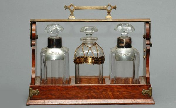Antique English Three Bottle Tantalus Set