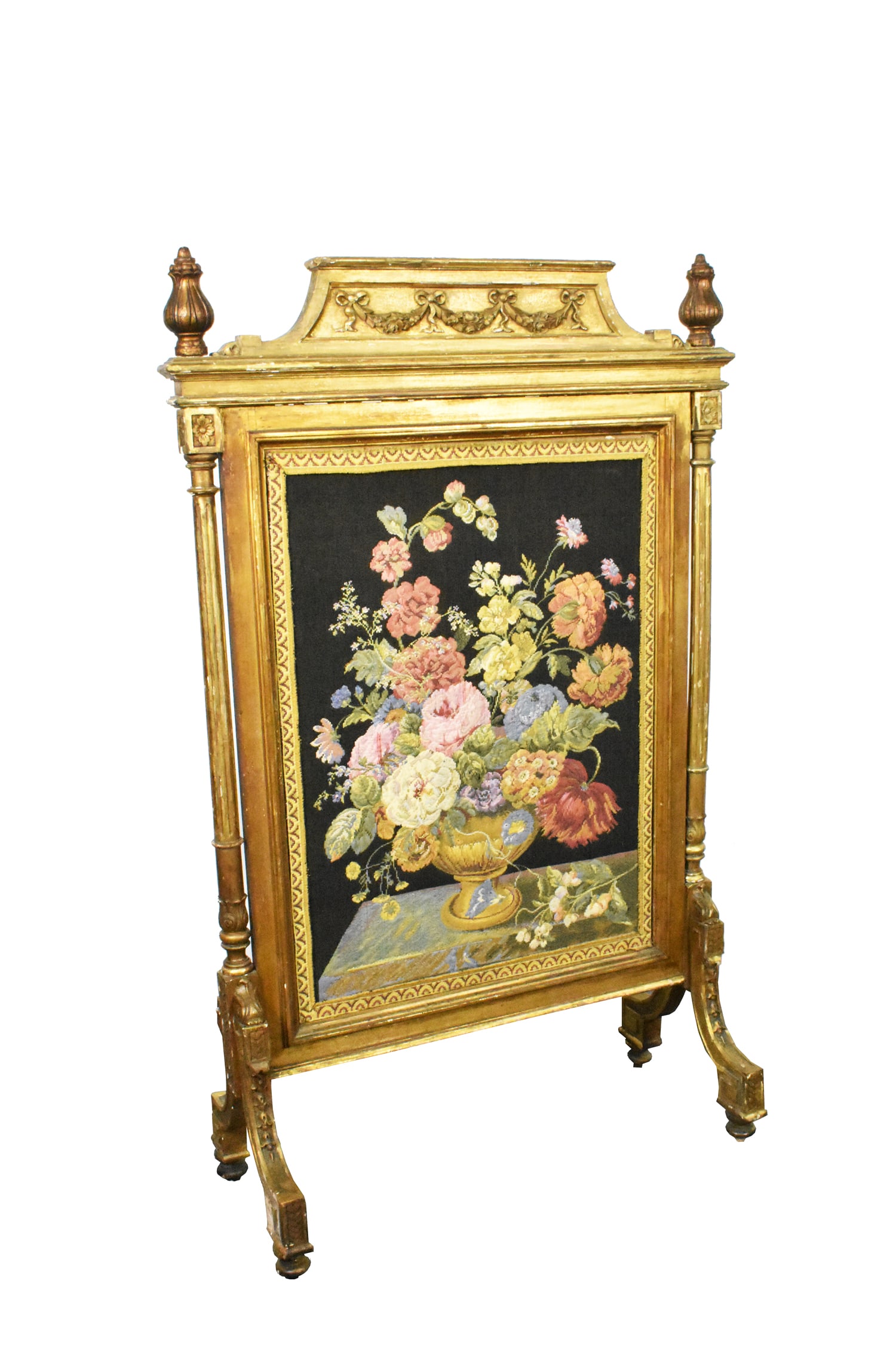 A 19th Century French Napoleon III Giltwood Carved Fire Screen with Needlepoint Panel, 52" H. 30" W. (1 of 5)