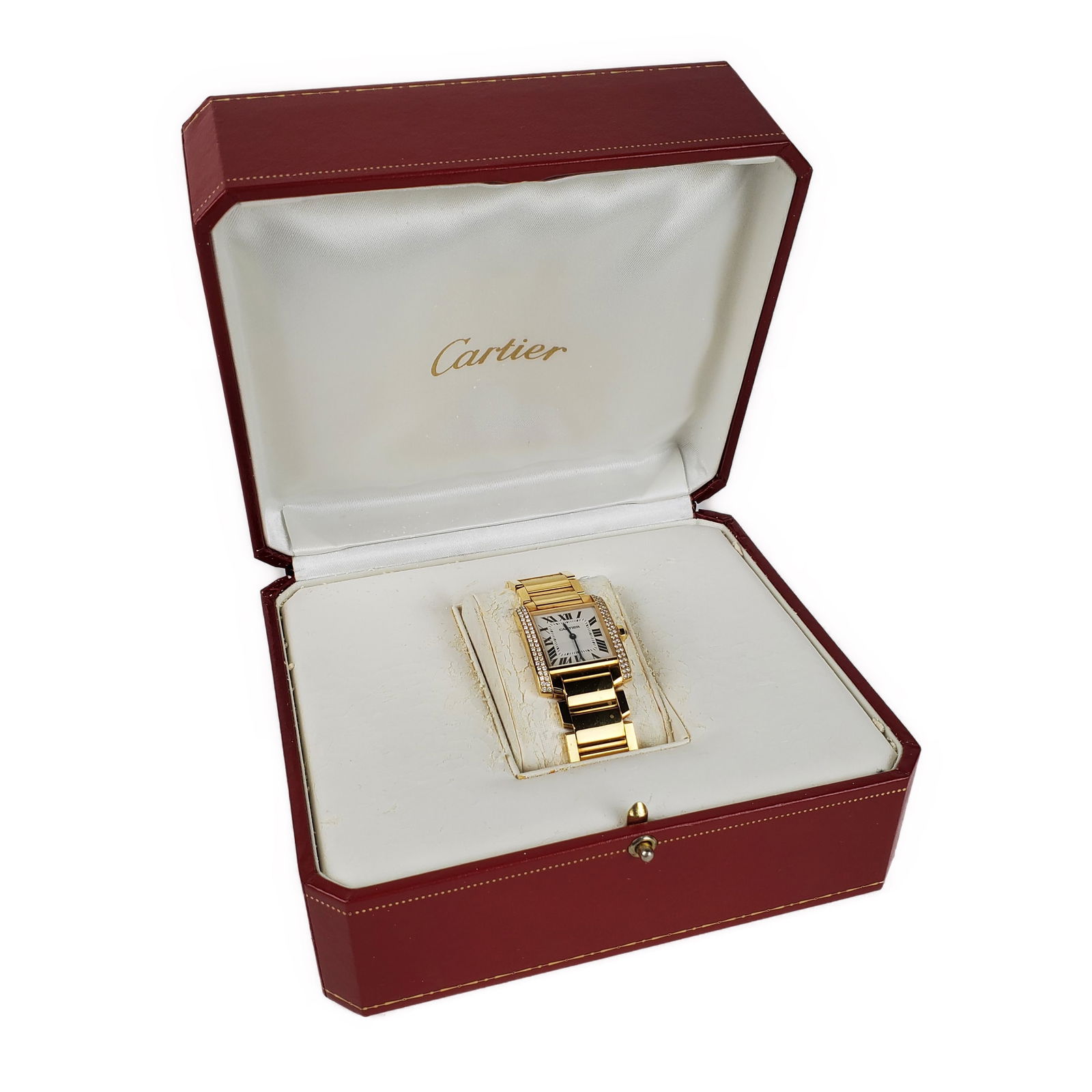 Cartier 18KT. Gold and Diamonds Tank Francaise Watch, stamped 18K and marked with serial number (1 of 7)