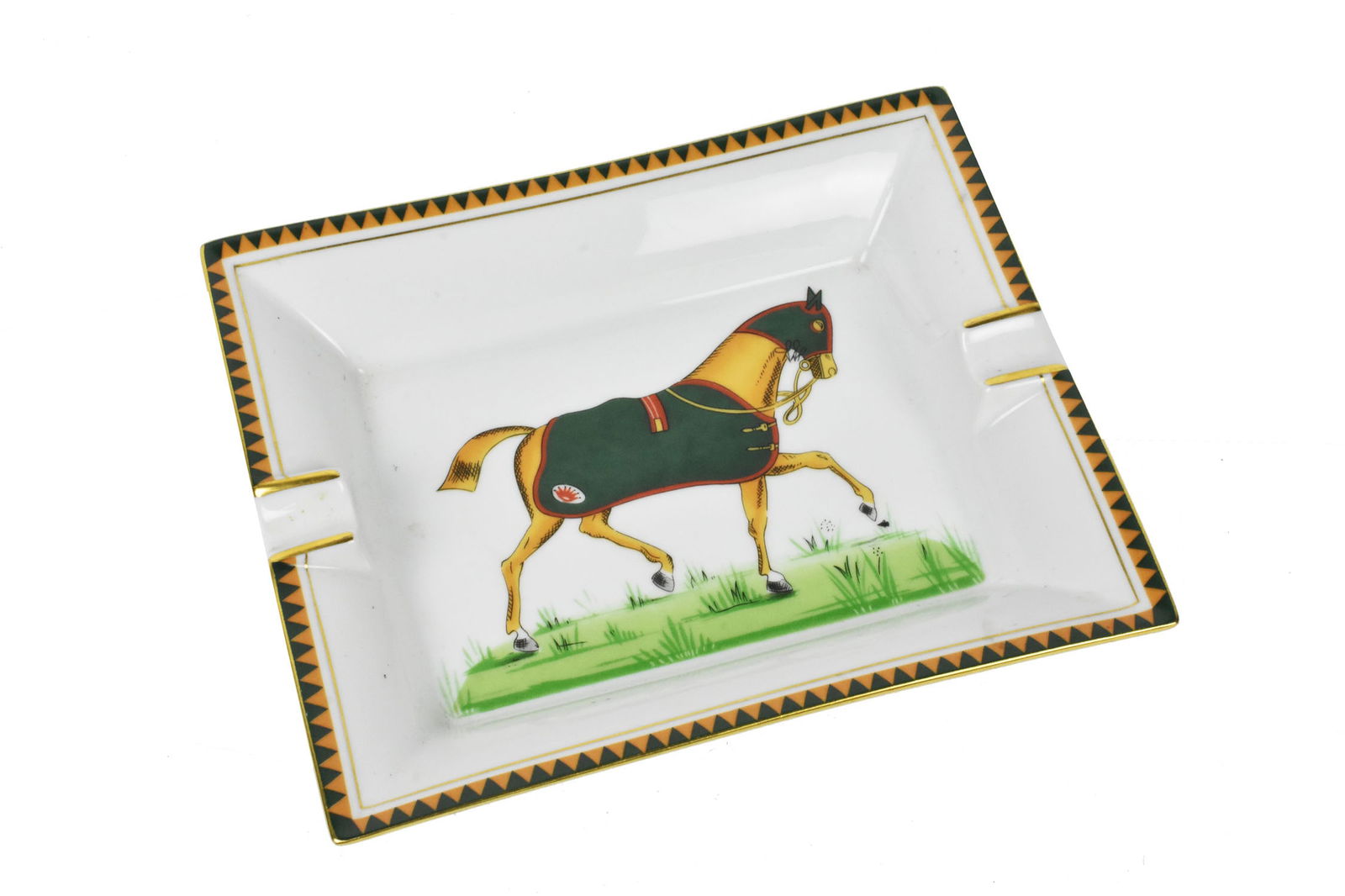 Hermes Porcelain Ashtray with Horse Motif, Signed and Made in France, 7 1/2" L. 1 1/2" h. (1 of 3)