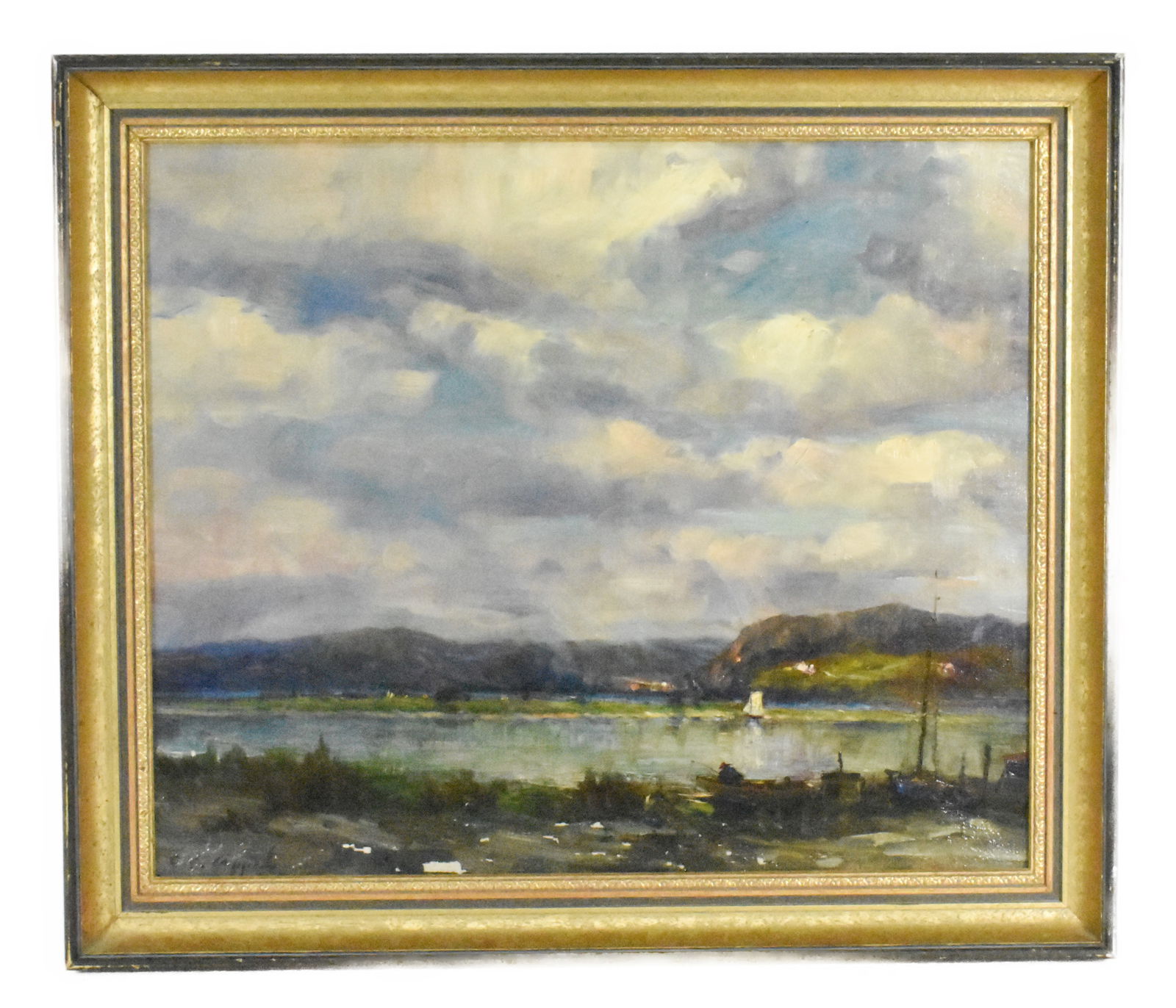 Charles P. Appel (American, 1857-1928) Landscape with Lake and Boat, Oil on Canvas, Signed C.P. (1 of 5)