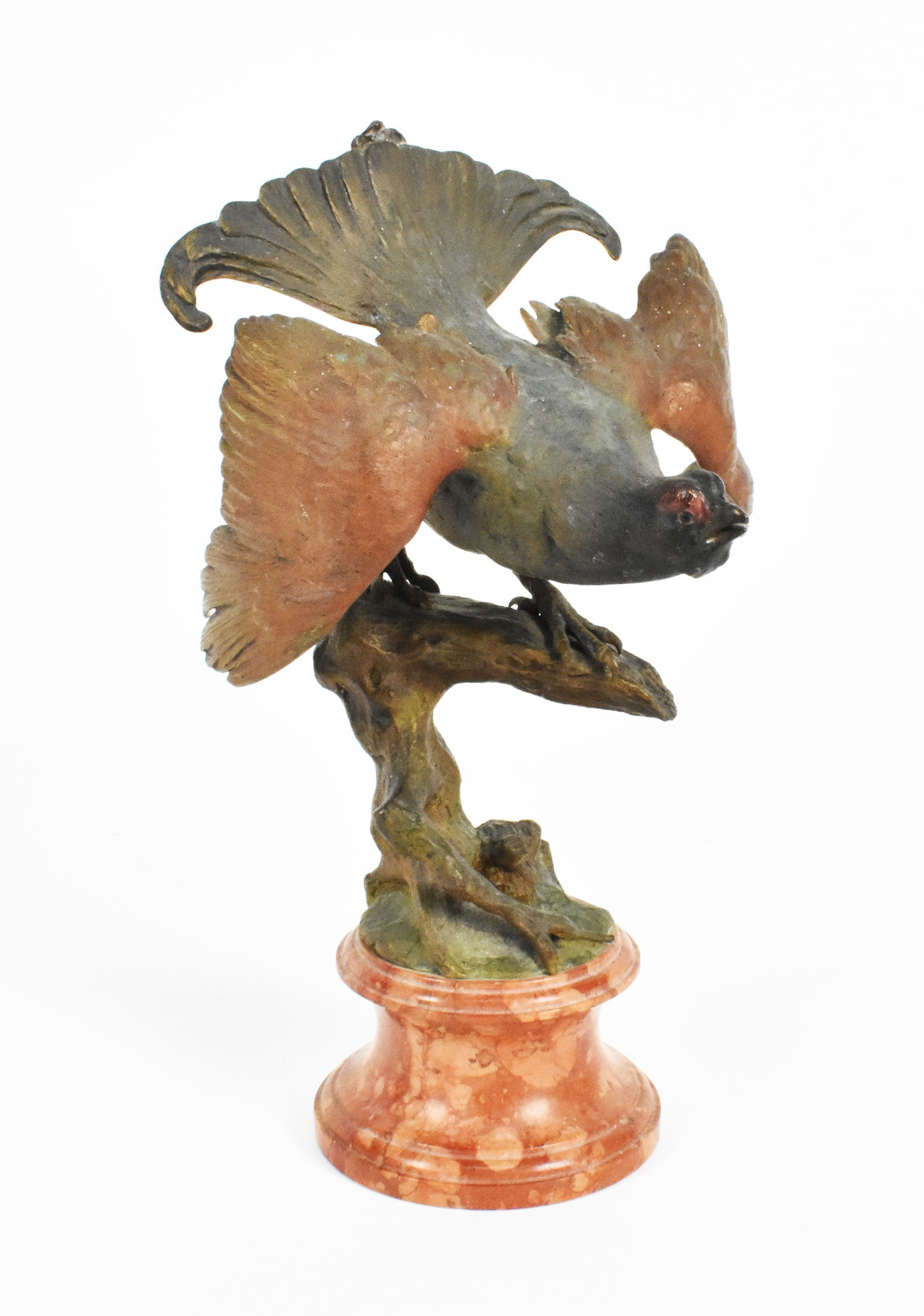 Antique Cold Painted Cabinet Sculpture of a Exotic Bird, mounted to a marble socle base, Overall-8 (1 of 5)