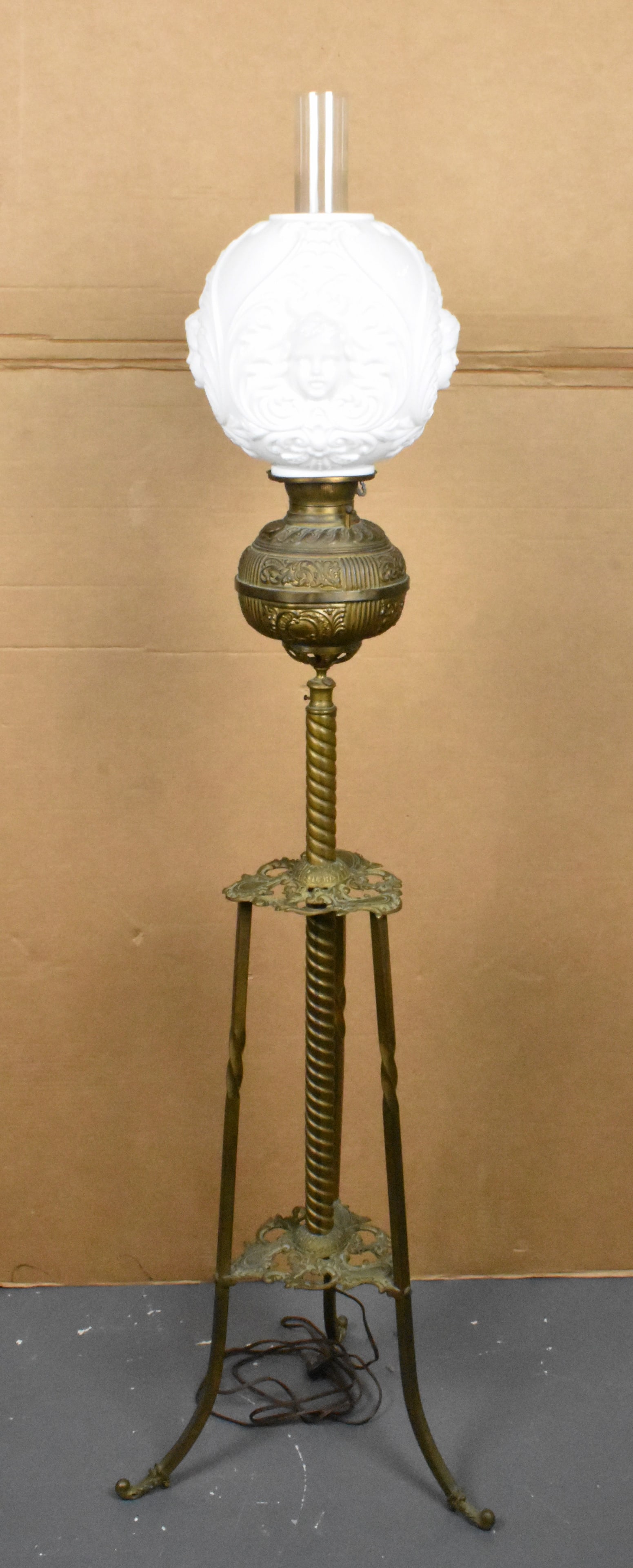 Antique American Piano Floor Lamp, late 19th Century, with milk glass shade, Overall-59" h. (1 of 4)