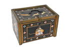 Vintage Indian Wood Painted Mughal Style Traveling Box with Hunters and Tigers, dropfront opens to