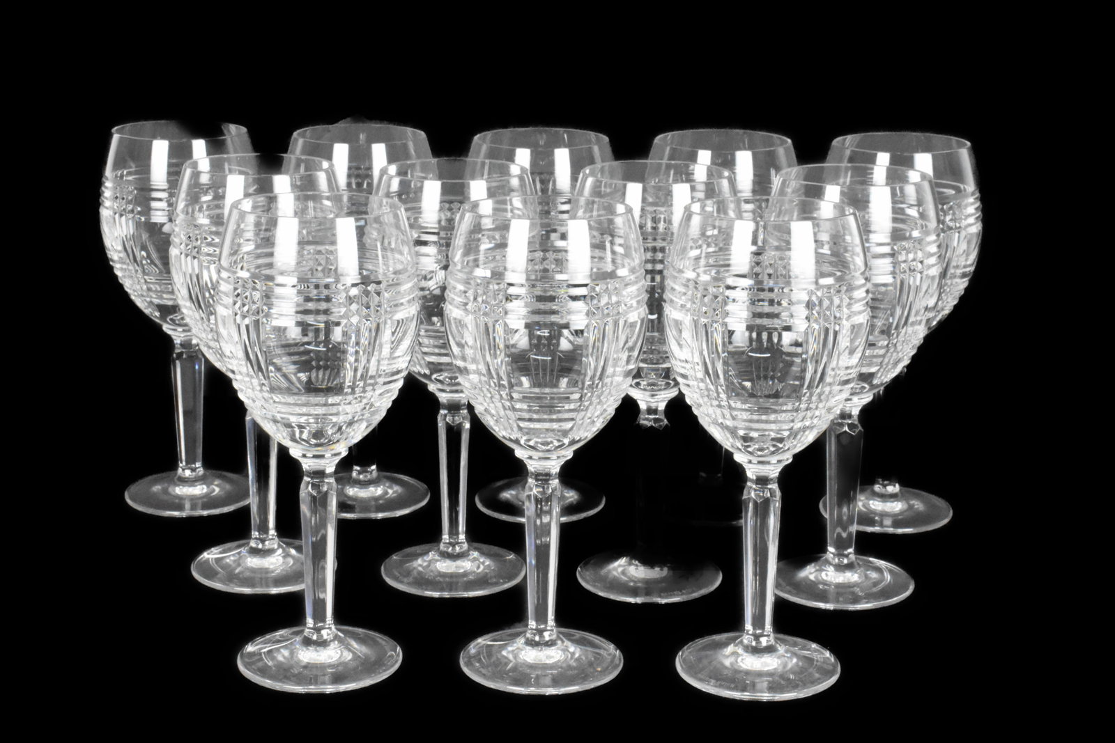 Set of 12 Ralph Lauren Glen Plaid Wine Glasses, acid marked, 8 1/4" h.: Set of 12 Ralph Lauren Glen Plaid Wine Glasses, acid marked, 8 1/4" h.