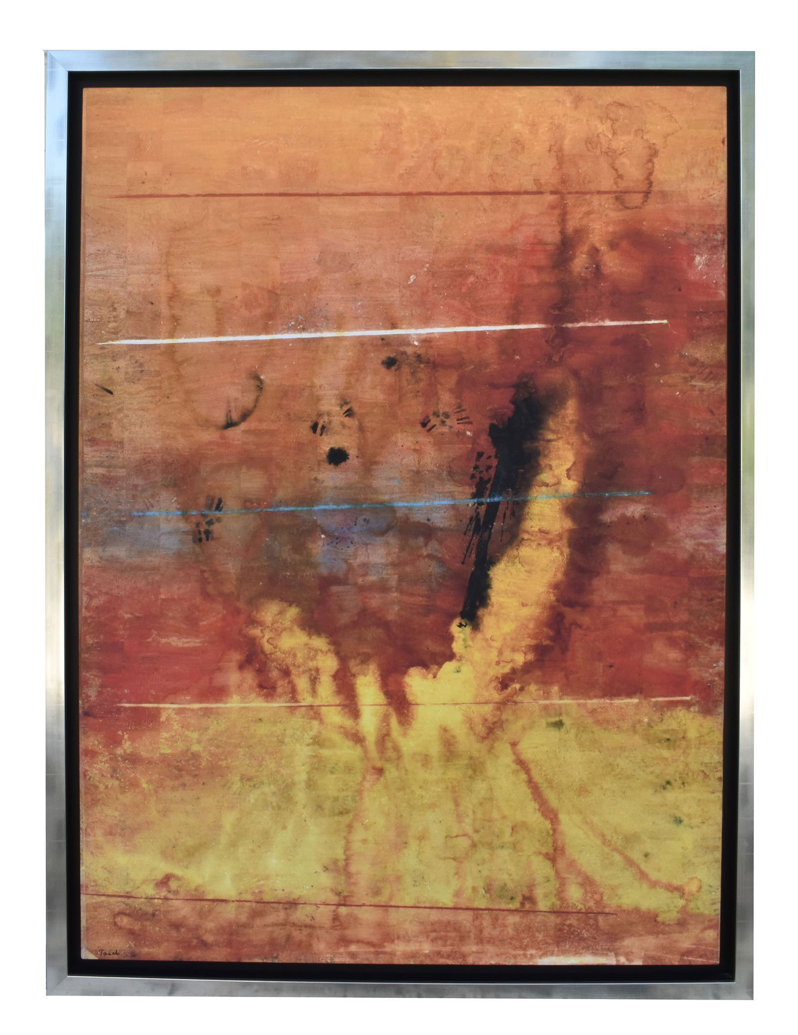 Jamali (American, b.1944) Untitled, Mixed Media on Canvas, Signed Artist's Proof, Numbered 1/25, 75: Jamali (American, b.1944) Untitled, Mixed Media on Canvas, Signed Artist's Proof, Numbered 1/25, 75 1/4" x 55 1/2", Verso with Jamali labels and registration paper, Framed, Overall-81 1/4" x 61 1/4".