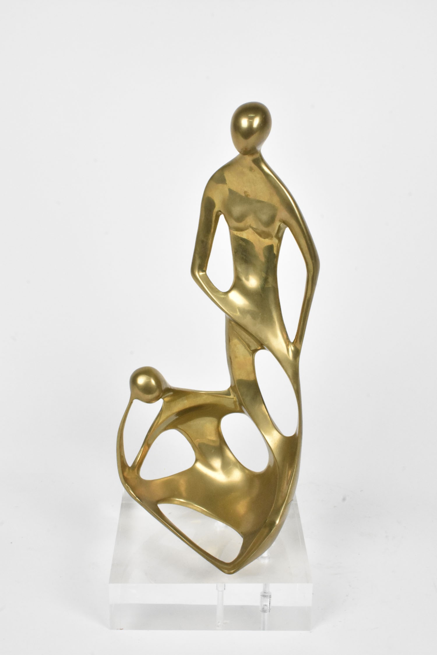 Contemporary Bronze Sculpture on Lucite Base, no markings, 16 1/2" h., mounted to a plex-glas base,: Contemporary Bronze Sculpture on Lucite Base, no markings, 16 1/2" h., mounted to a plex-glas base, Overall-18 1/2".